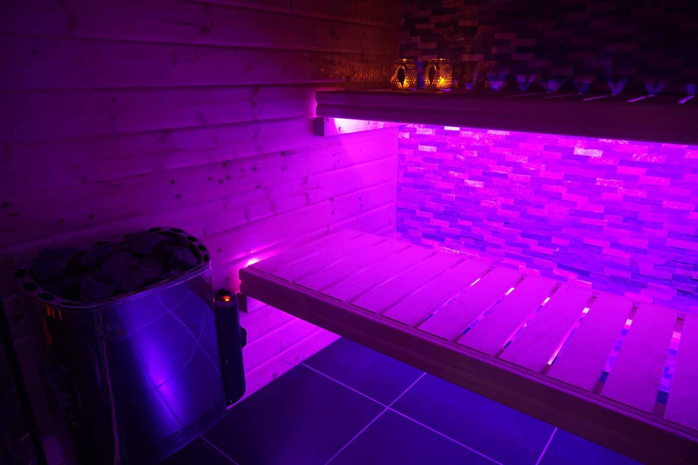 Interior of the Finnish sauna at private sauna Sauna Privada